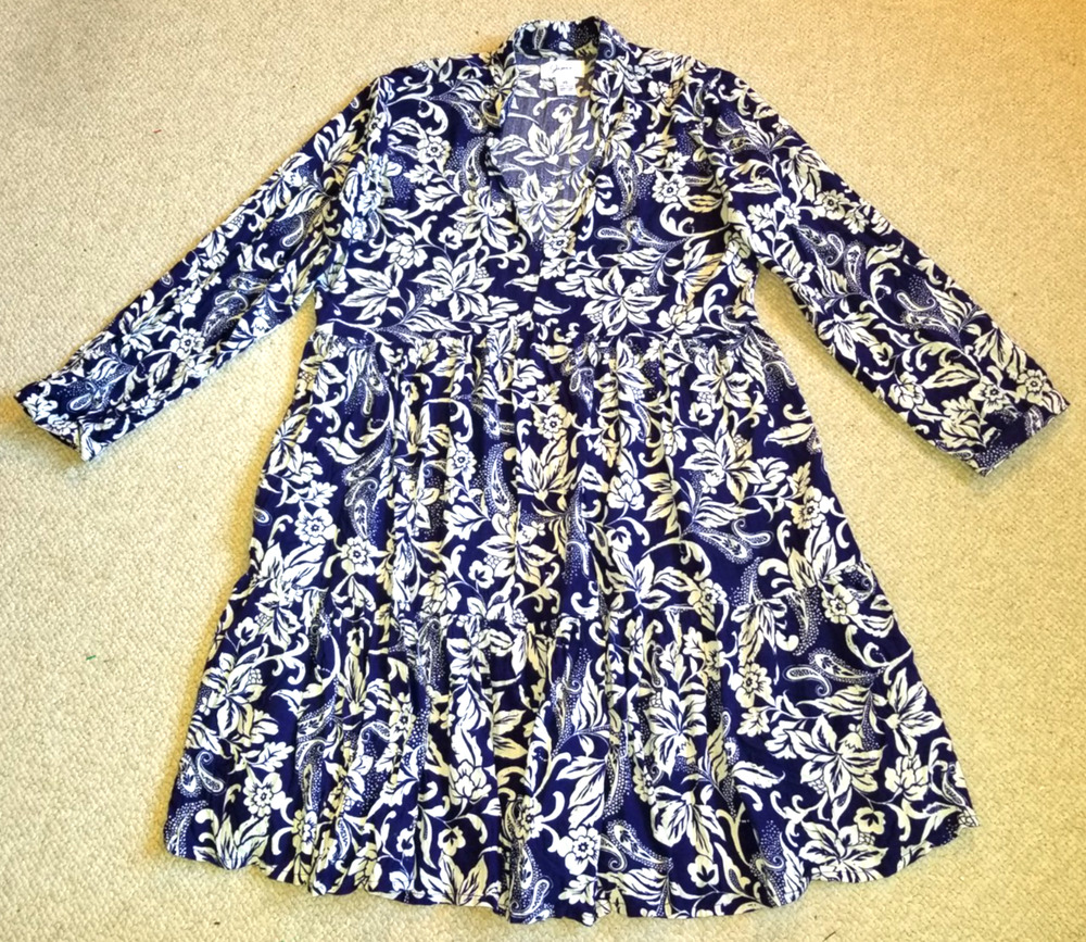 Womens Dress-JAPNA-navy/white floral fit & flare tiered babydoll Coastal -XS